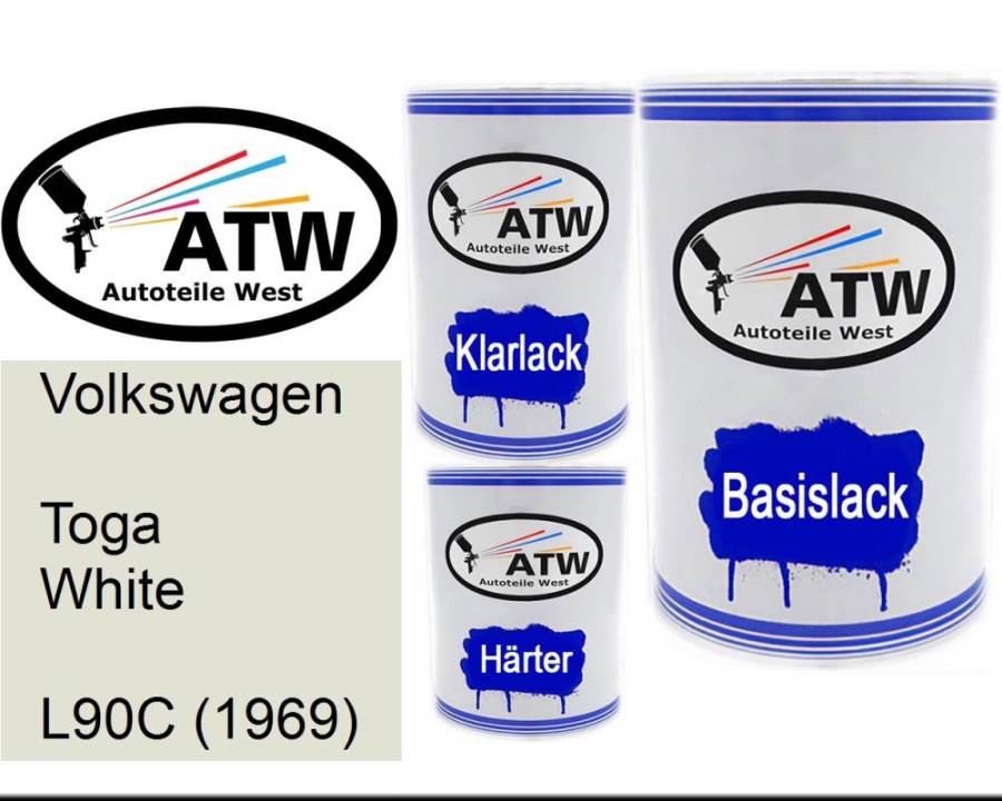 Volkswagen, Toga White, L90C (1969): 500ml Lackdose + 500ml Klarlack + 250ml Härter - Set, von ATW Autoteile West.